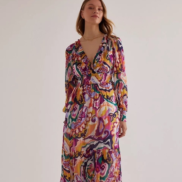 NWT Anthropologie Odetta Ruffled V-Neck Dress XS - Picture 6 of 9